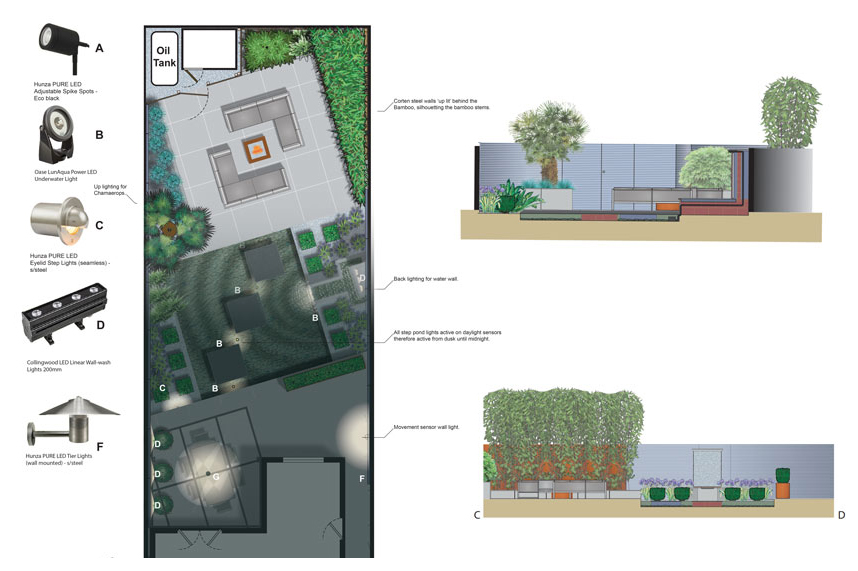 garden design technical drawings and lighting plans in Essex
